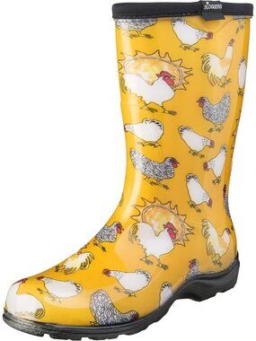 Women's Yellow Waterproof Garden Chelsea Rain Boots Rubber Cute Midcalf Boots